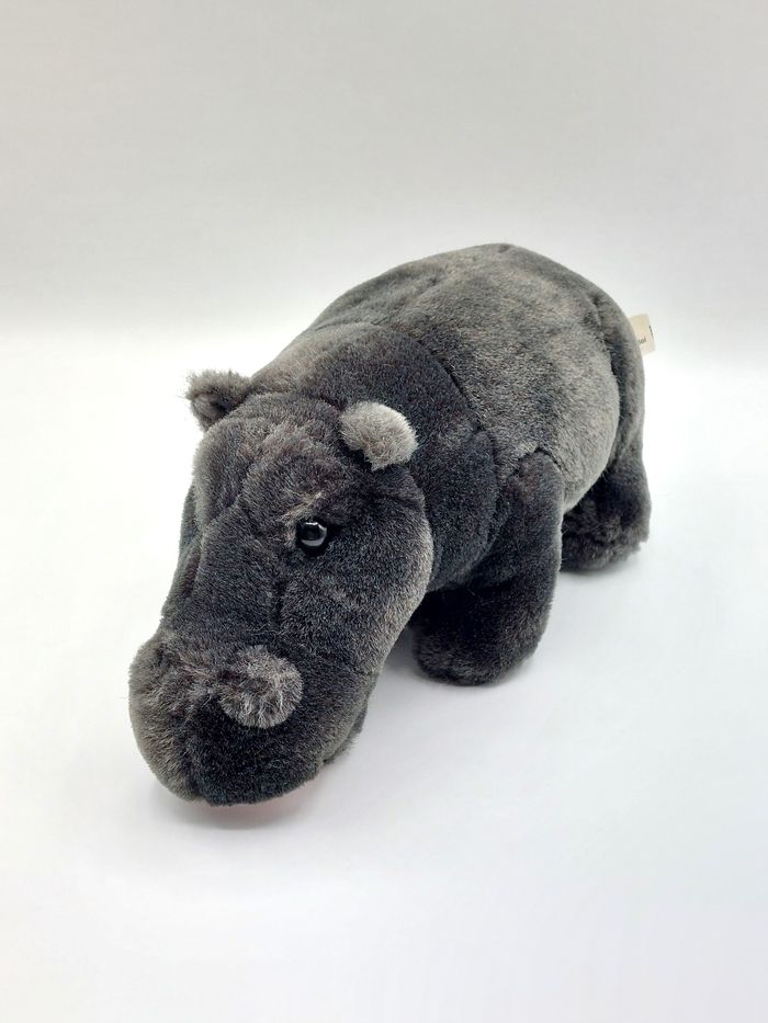 Peluche doudou hippopotame gris anthracite PIA Holland noir bouche rose 27 cm