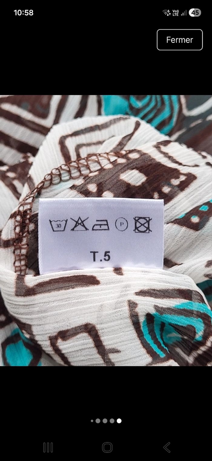 Blouse style tunique bleue turquoise marron et blanche Multiples Taille 5 ou 46 - photo numéro 8