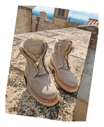 Bottines Balmain Paris - Daim Beige & Or - Taille 36 - Style Iconique