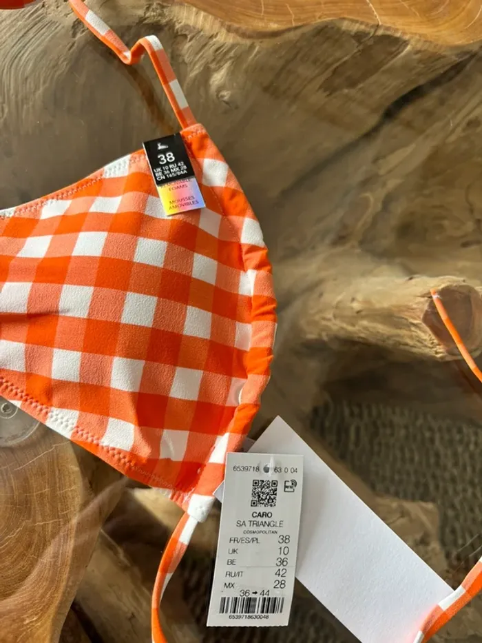 Maillot de bain 2 pièces Etam carreaux orange blanc 38 - photo numéro 5