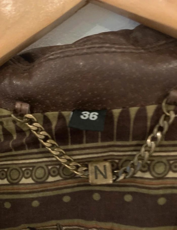Veste cuir marron femme taille 36 Naf Naf - photo numéro 2