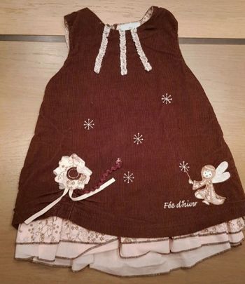 Robe velours marron et rose motif fée  et fleur 6  mois