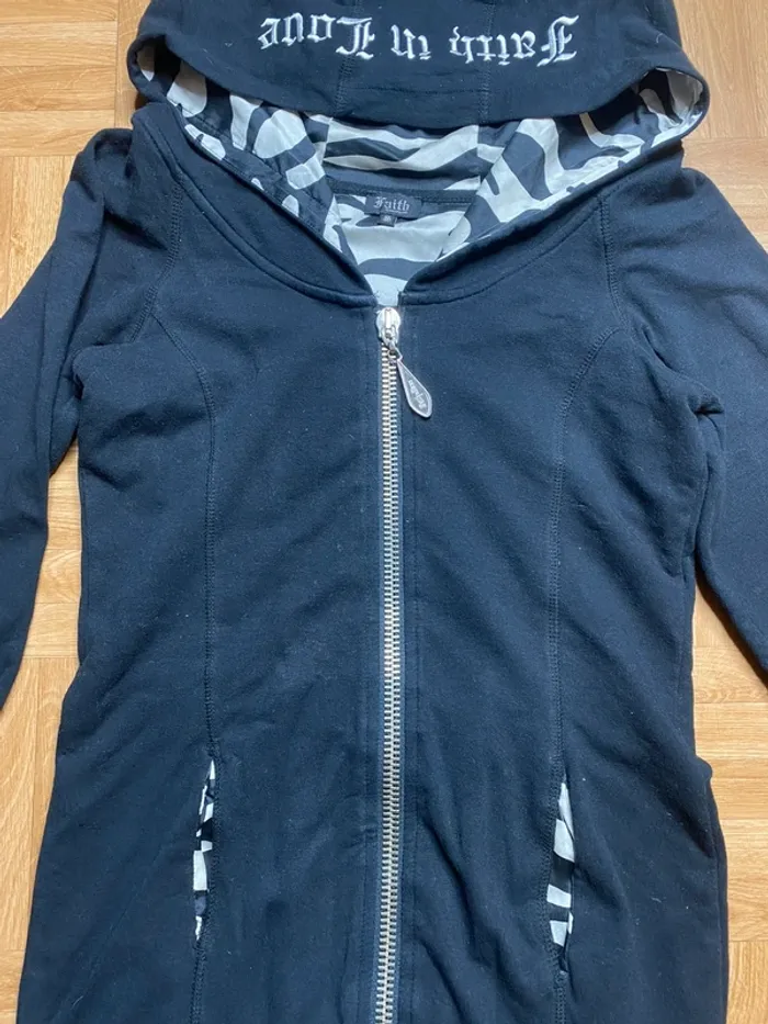 Veste à capuche zippée long noir intérieur zèbre vintage Faith Connexion - photo numéro 4