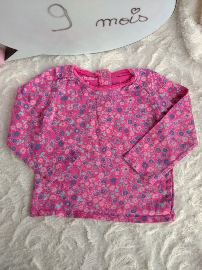 Lot de 2 tee shirt manches longues Fille 9 mois Fleurs Chat Cute Little kitty In Extenso 100% coton - photo numéro 11