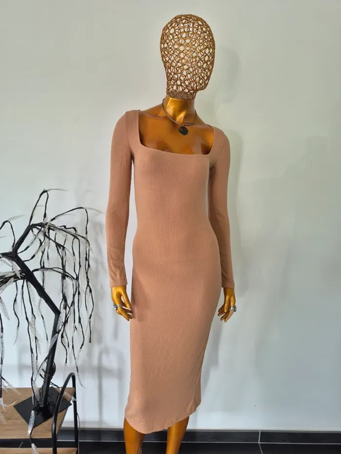 Robe Longue Taupe Manches Longues Femme Taille S/36