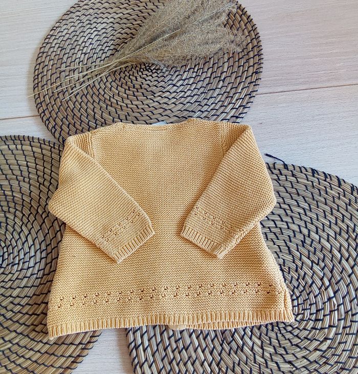 Gilet moutarde+ tee shirt marine imprimé TAO 6 mois - photo numéro 7