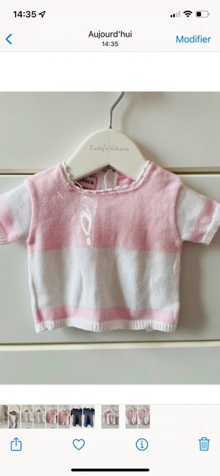 Pull bébé fille automne hiver rose blanc 6 mois neuf chic