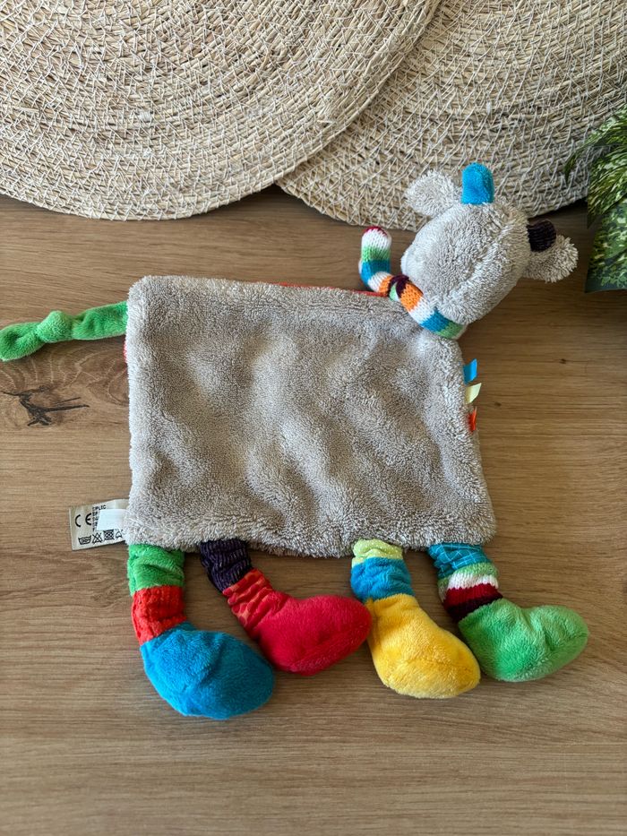 Neuf doudou plat vache multicolore mots d enfants - photo numéro 3