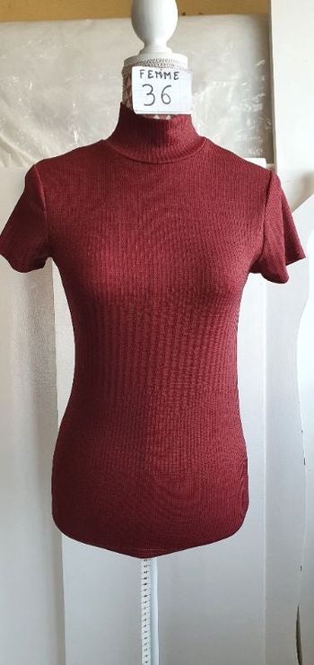 Tee-shirt, rouge/bordeaux, en polyamide/ fibre métallique/elasthanne,motif brillant,longueur 61cm,ma