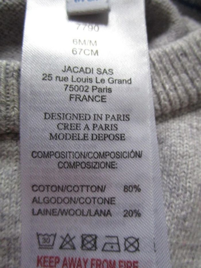 Pull gris rayé Jacadi 6 mois TBE - photo numéro 5