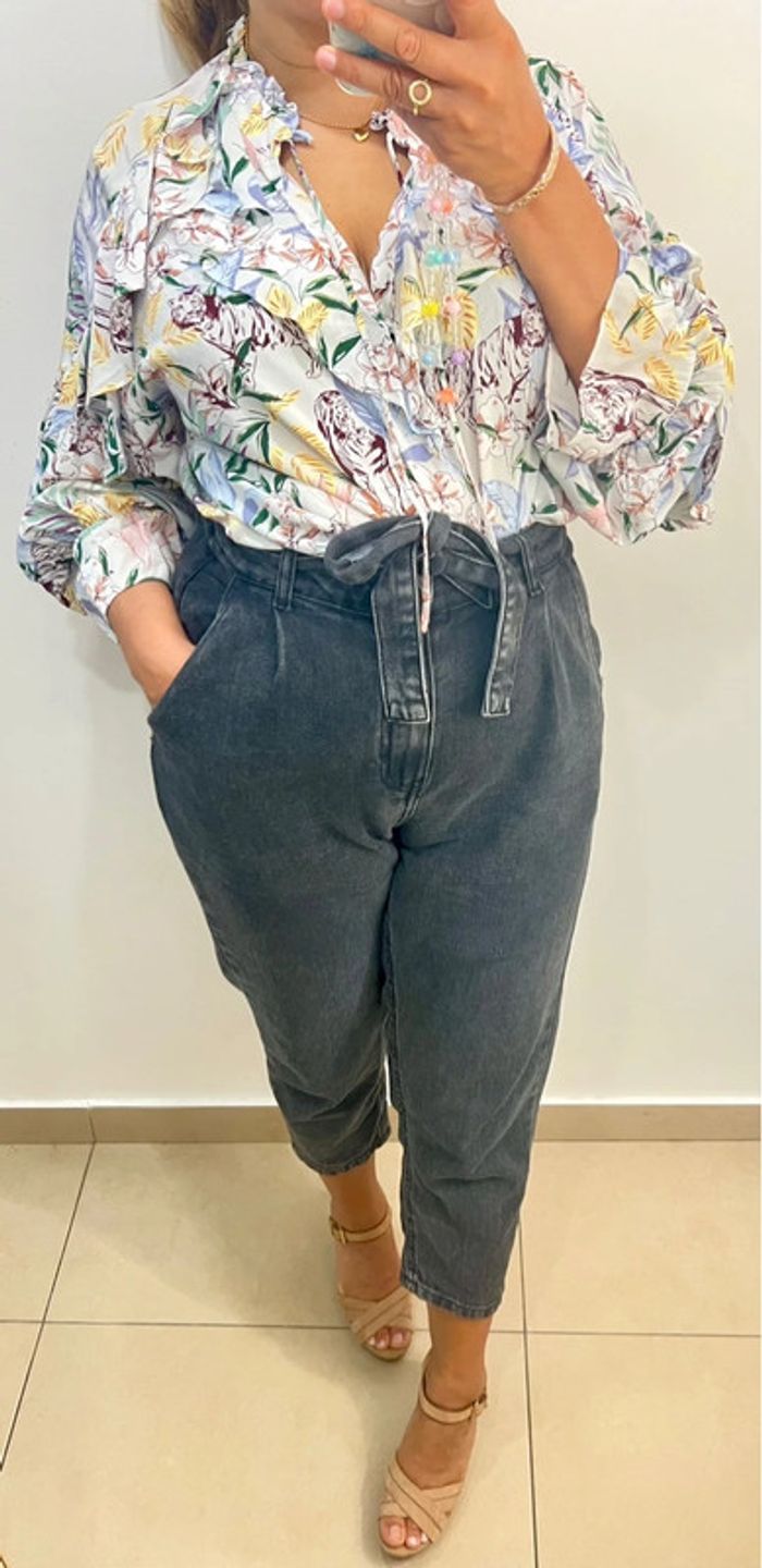 Blouse fluide Maje avec volant jungle blanc Taille 38 - photo numéro 2