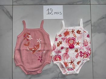 Lot de 2 barboteuses petit béguin 12 mois