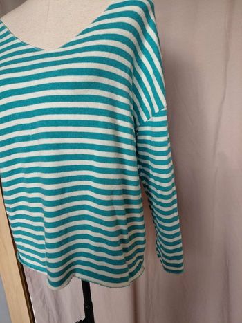 Très joli pull femme T U  couleur bleu blanc 