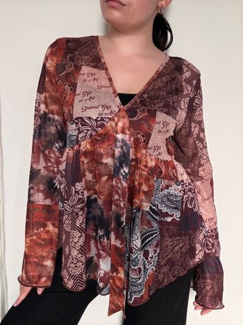 Haut transparent marron motif M - style bohème / vintage chic