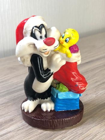 Figurine vintage looney tunes vinyl bip 1999 titi & sylvestre noël