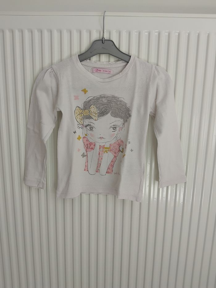 T shirt manches longues blanc gémo fille 4 ans