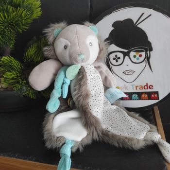 Doudou Baby Nat ours Frisounours BN0382 fourrure Gris Blanc Beige Bleu #geektradedoudou