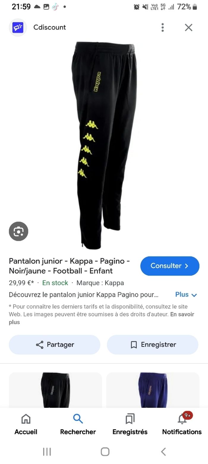 Pantalon de foot neuf kappa 10 ans avec etiquette - photo numéro 5