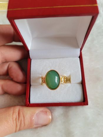 Bague acier gold et pierre verte