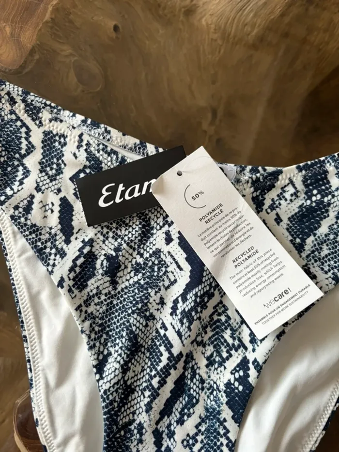 Bas de maillot de bain femme Etam bleu blanc serpent high leg - photo numéro 5