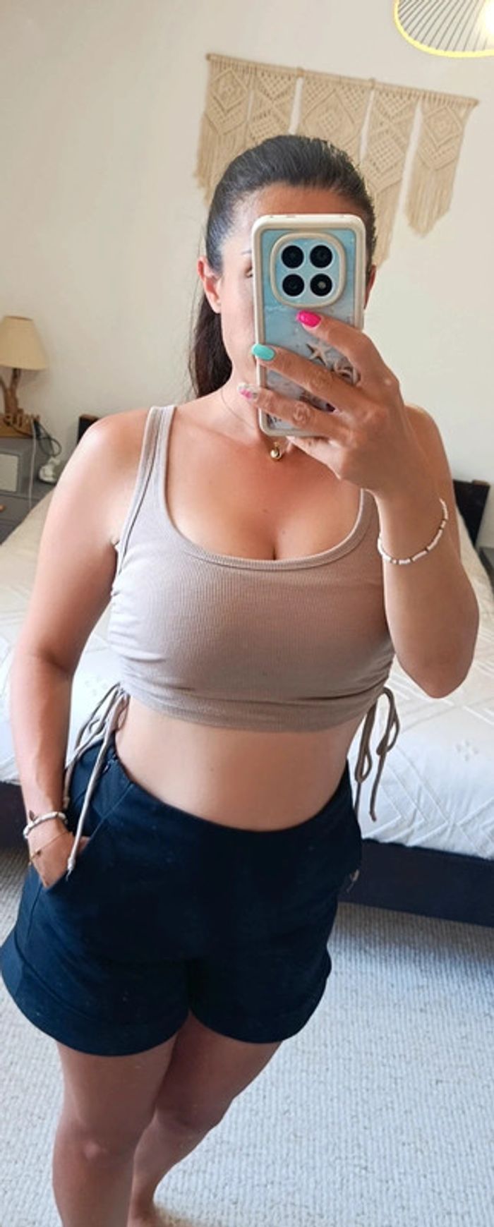 Croc top été Zara S beige froncé sur les côtes - photo numéro 2