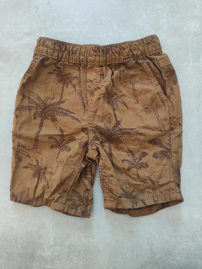 Lot un short tape a l'oeil 4 ans 2 t-shirts Zeeman taille 4 ans beige moutarde marron palmiers - photo numéro 2