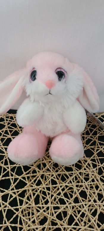 Peluche Lapin Rose Blanc Yeux Brillants NICOTOY