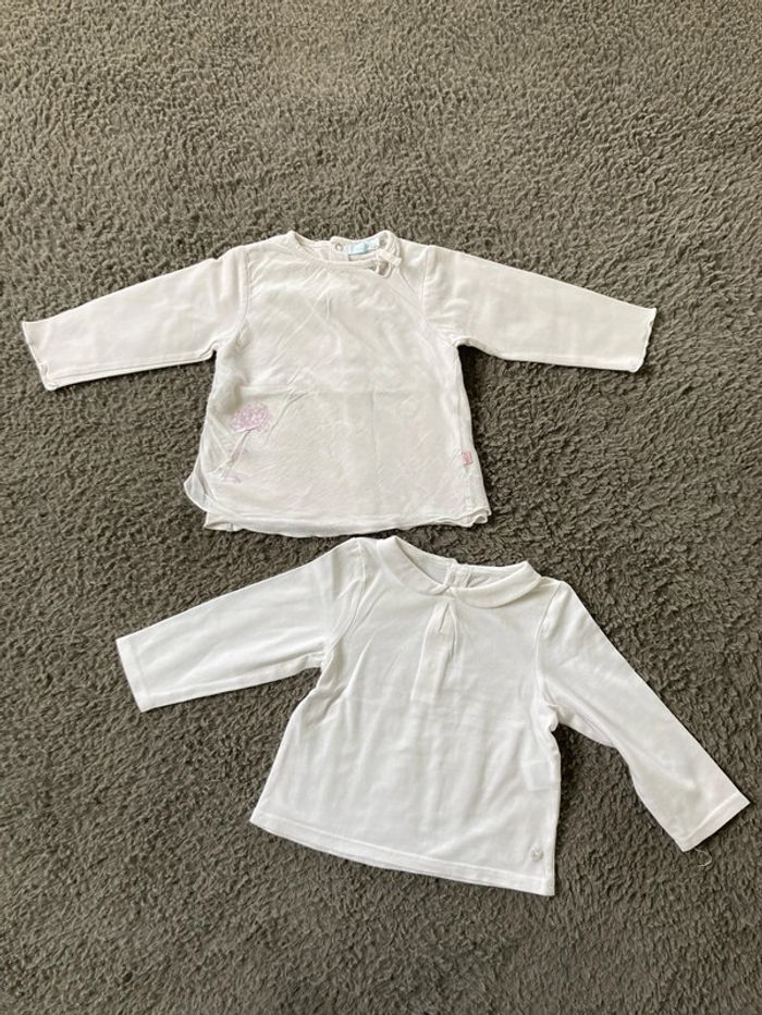 Lot de 2 tee-shirts ML blanc 12 mois