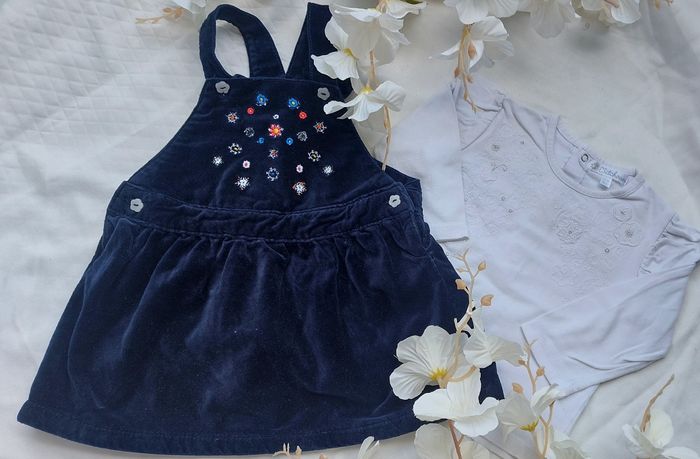 Robe velours marine et blouse blanche fille 12 mois - photo numéro 4
