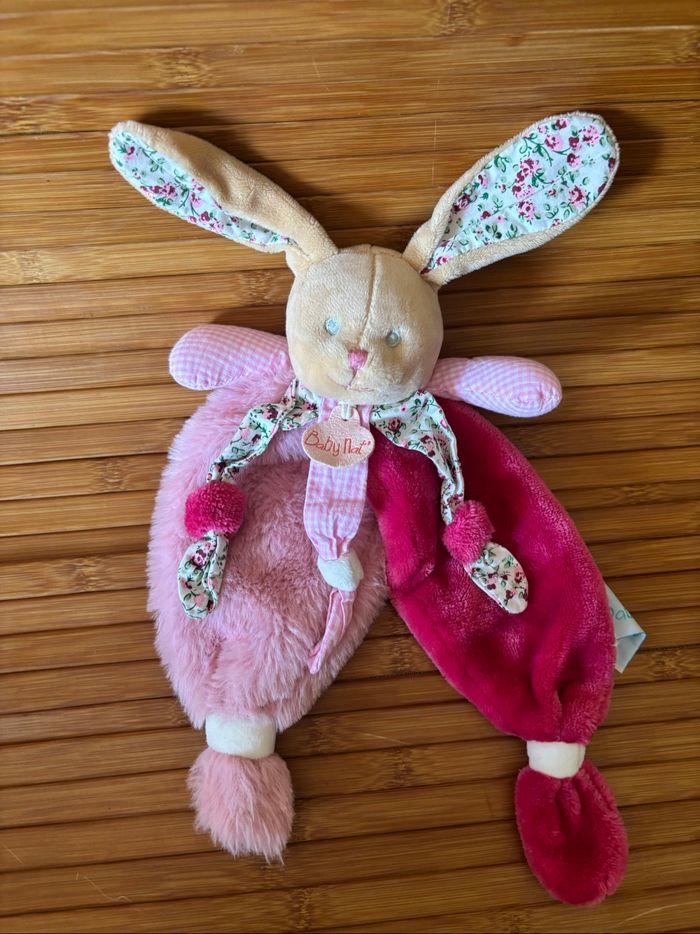 Neuf doudou plat lapin rose poupi baby nat’ - photo numéro 2