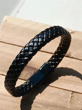 Bracelet cuir noir et or pour homme