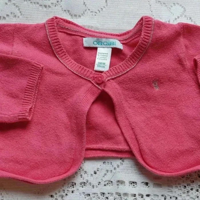 Gilet boléro Obaibi rose, taille 3 mois, en bon état - photo numéro 2