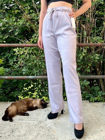 Pantalon coupe droite taille haute - Lila