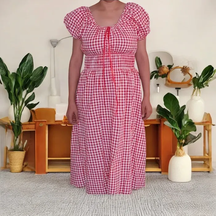 Robe vichy rouge rétro 💋 style cottagecore | Manches bouffantes + taille smockée