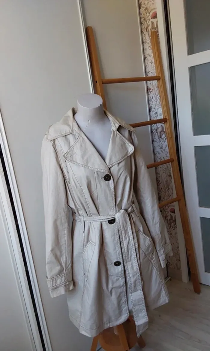 Trench veste Imperméable chic beige T 40 Coton ciré lin - photo numéro 3