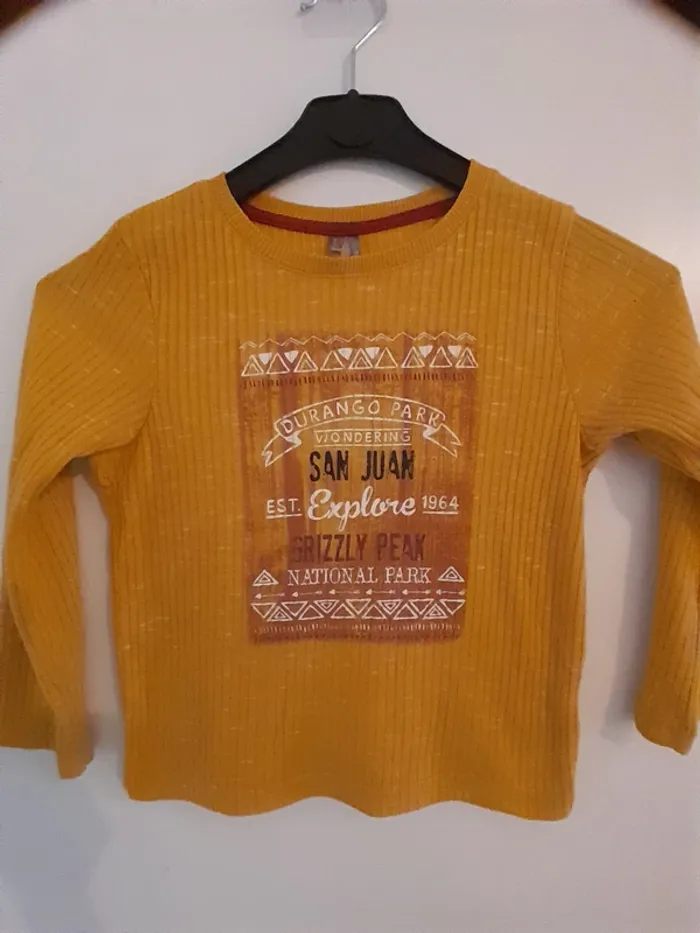 Tee-shirt, couleur moutarde imprimé, Marque Orchestra, taille 4ans - 104cm
