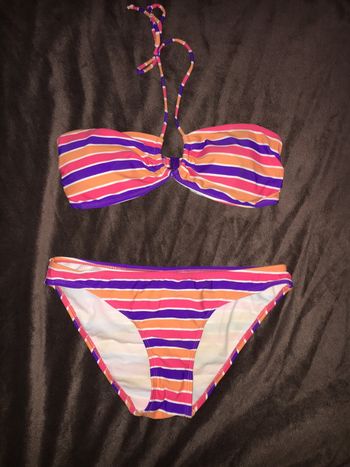 Maillot de bain rayé violet et orange T40
