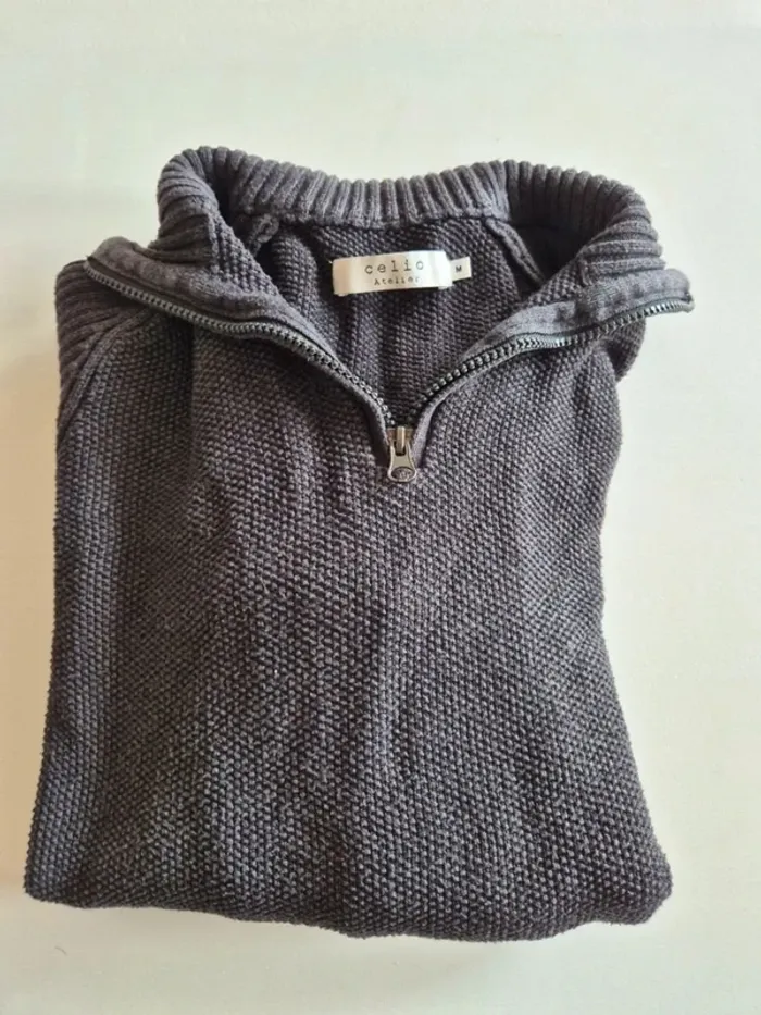 Pull CELIO  taille M maille nid d'abeille col avec fermeture - photo numéro 8