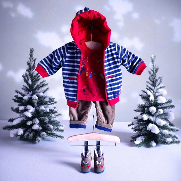 CATIMINI - ENSEMBLE 5P BÉBÉ GARCON AVEC GILET RÉVERSIBLE & BOTTILLONS FOURRÉS 3M