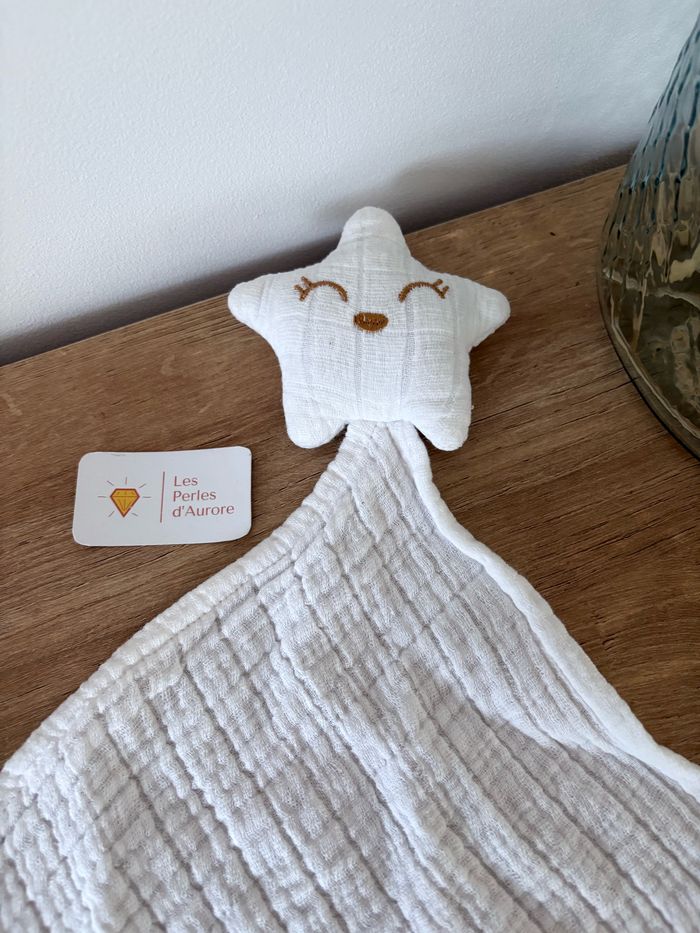 Doudou plat lange blanc etoile - photo numéro 2