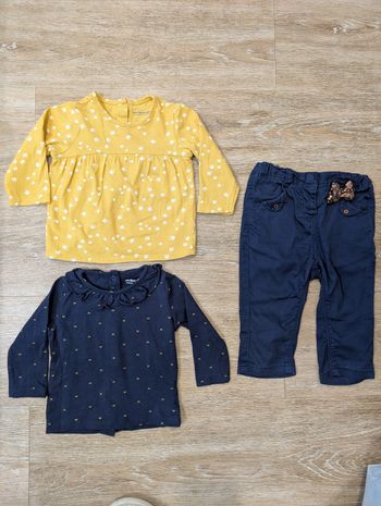 Lot 2 hauts et 1 pantalon 6 mois bébé fille 