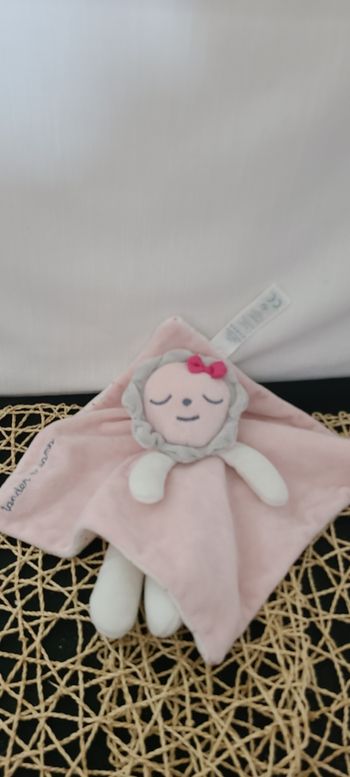 Doudou plat Fleur Soleil rose dessous pois « tender dreams » OBAIBI