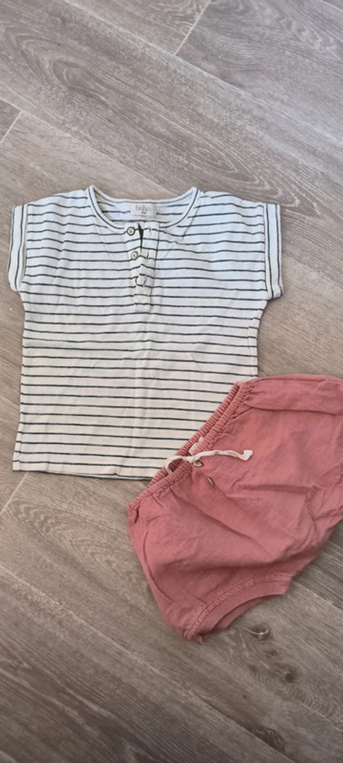 T-shirt+short ensemble BUHO parfait état 24mois