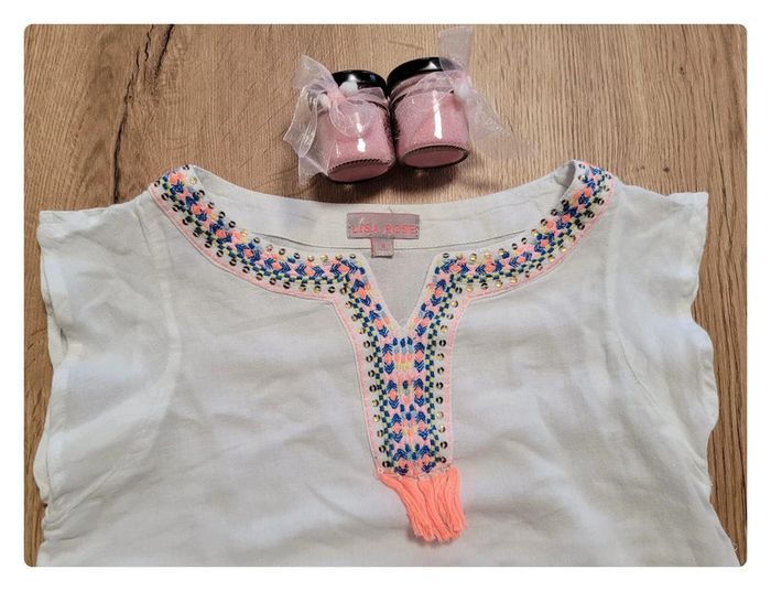 Magnifique petite blouse legere blanche "Lisa rose" taille 8 ans - photo numéro 6