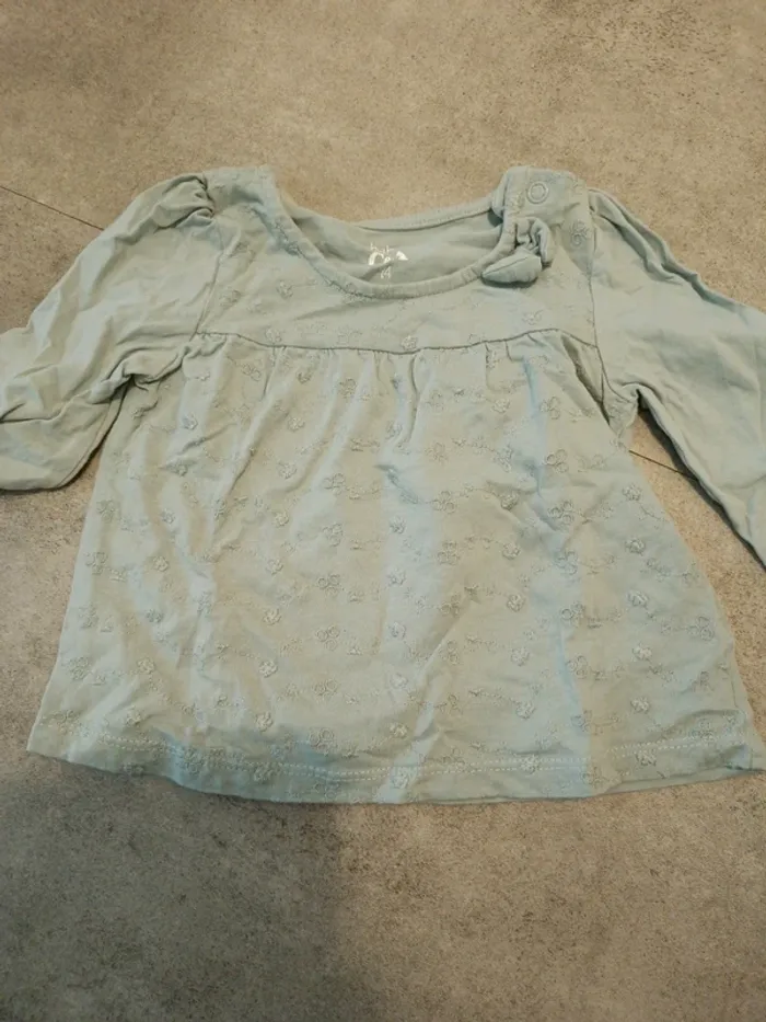 Tee shirt manches longues C&A 74cm vert turquoise