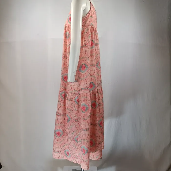 Robe longue IKKS tie and dye rose et bleue, coupe fluide, fines bretelles, taille S A1207 - photo numéro 3