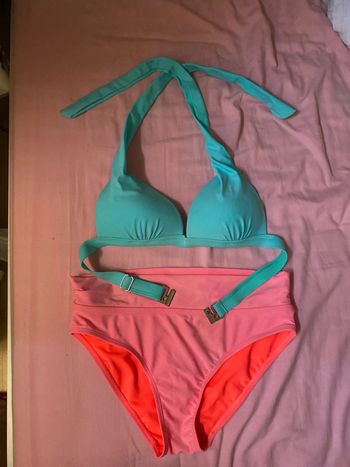 maillot de bain femme deux pièces turquoise et rose