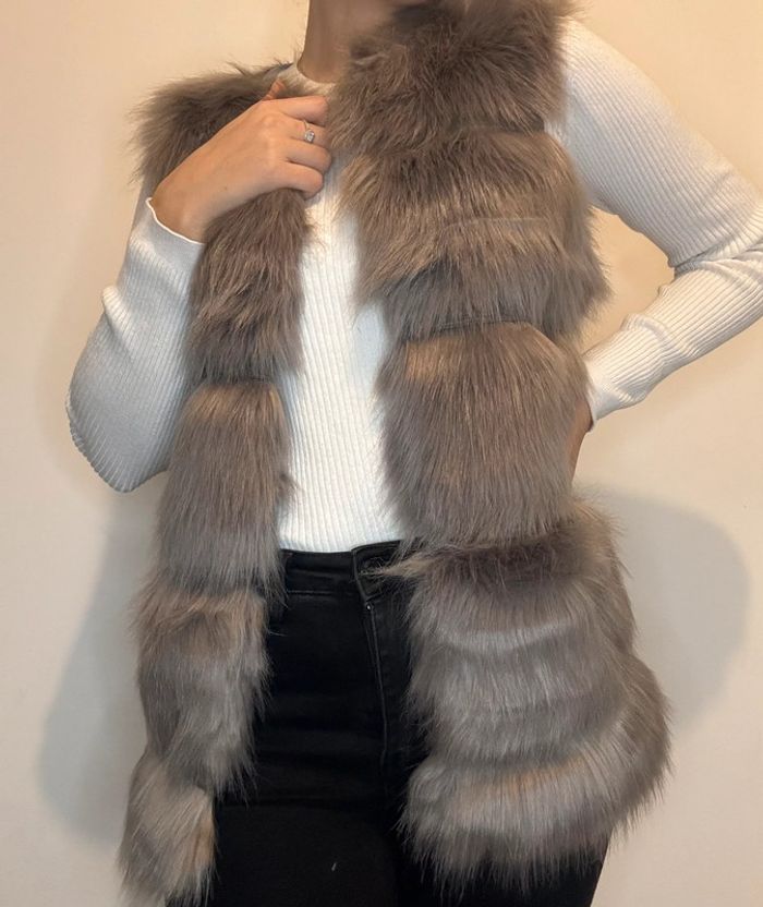 Veste fausse fourrure sans manches Gris taille Xs - photo numéro 3