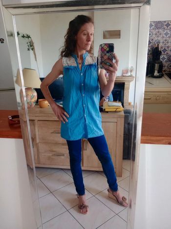 Tunique femme 38 dentelé  bleu type Jean  c62