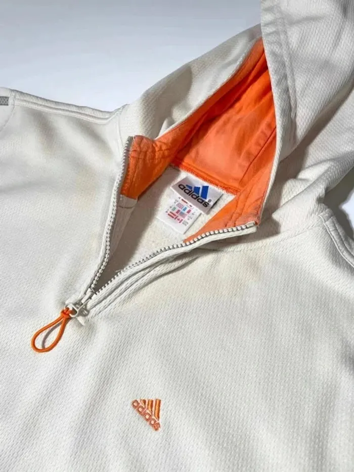 Adidas vintage beige orange quarter zip hoodie Mens M - photo numéro 5